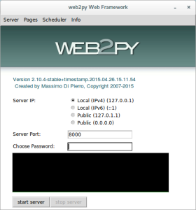 Janela inicial do web2py